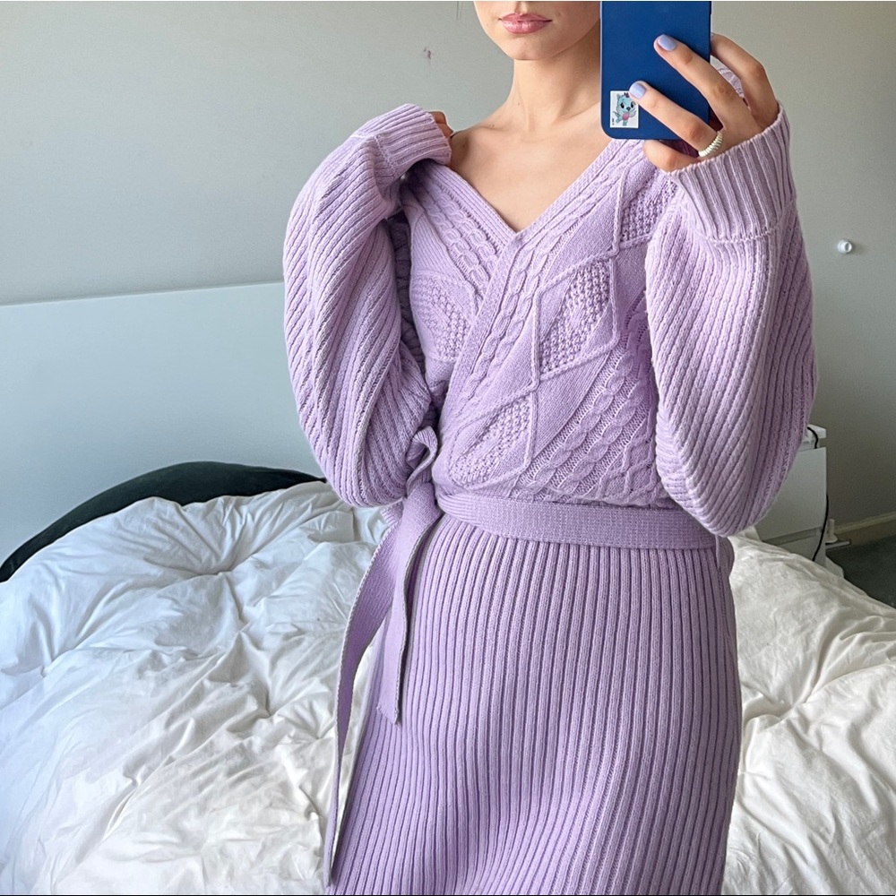 Lavender knit sweater mini dress